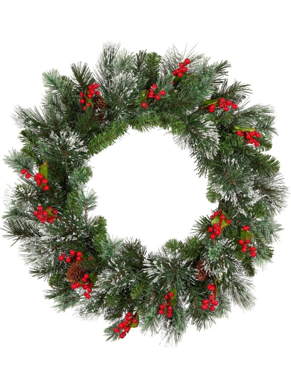 24" Pre-Lit Flocked Christmas Wreath - Wintry Pine Holiday Decor for Home